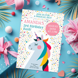 Invitation Rainbow Unicorn Editable Anniversaire Design