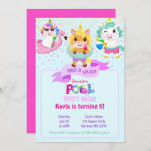 Invitation Rainbow Unicorn Faites Une Fête De Piscine De Spla (Devant / Derrière)