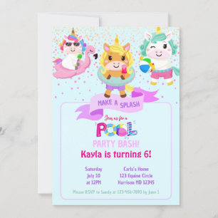 Invitation Rainbow Unicorn Faites Une Fête De Piscine De Spla
