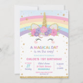 Invitation Rainbow Unicorn Fille de fête d'anniversaire (Devant)