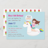 Invitation Rainbow Unicorn Flotte été fête d'anniversaire (Devant / Derrière)