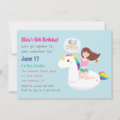 Invitation Rainbow Unicorn Flotte été fête d'anniversaire (Devant)