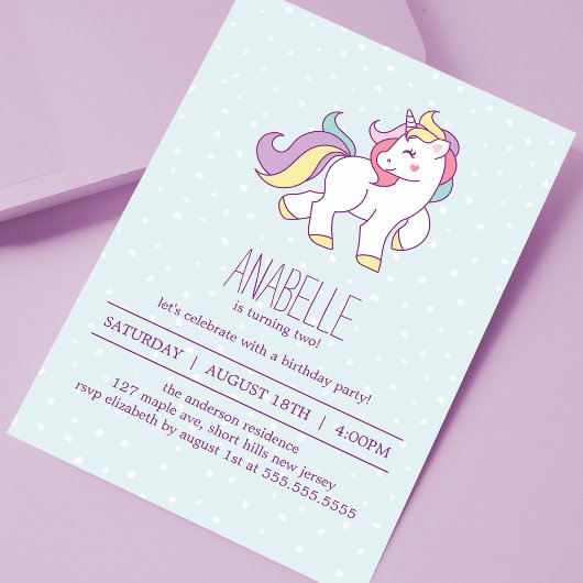 Invitation Rainbow Unicorn Girls Birthday Party
