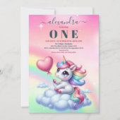 Invitation Rainbow Unicorn Gold Parties scintillant 1er anniv (Devant)