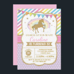 Invitation Rainbow Unicorn Invitation de fête d'an<br><div class="desc">Invitation d'anniversaire colorée avec une licorne d'or avec arc-en-ciel magique parsemé d'étoiles glittères</div>