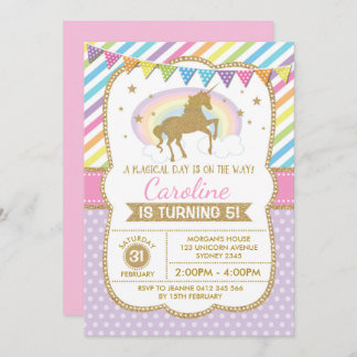 Invitation Rainbow Unicorn Invitation de fête d'an