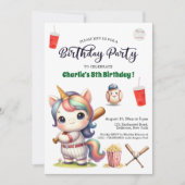 Invitation Rainbow Unicorn jouant au baseball 5e anniversaire (Devant)