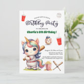 Invitation Rainbow Unicorn jouant au baseball 5e anniversaire (Debout devant)