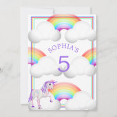 Invitation Rainbow Unicorn Magique mignonne Anniversaire (Dos)
