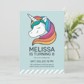 Invitation Rainbow Unicorn Mint Green Girl Anniversaire (Debout devant)