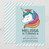 Invitation Rainbow Unicorn Mint Green Girl Anniversaire (Devant / Derrière)