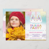 Invitation Rainbow Unicorn Pyjama fête d'anniversaire Photo (Devant / Derrière)