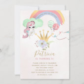 Invitation Rainbow unicorn rose et or filles fête d'anniversa (Devant)