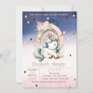 Invitation Rainbow Unicorn Stars Ombre Baby shower