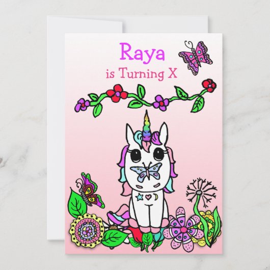 Invitation Rainbow Unicorn Whimsical Anniversaire (Devant)