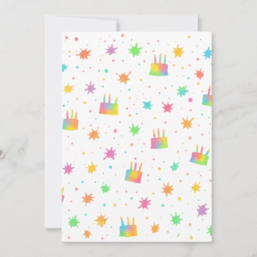 Invitation Rainbow Watercolor Birthday Cake Colorful Paint (Devant)