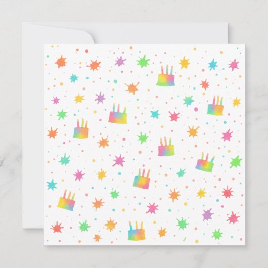 Invitation Rainbow Watercolor Birthday Cake Colorful Paint (Devant)