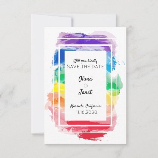 Invitation Rainbow Watercolor Collection Enregistrer la date (Devant)