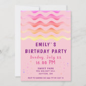 Invitation Rainbow Waves Fille rose fête d'anniversaire (Devant)