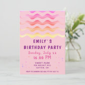 Invitation Rainbow Waves Fille rose fête d'anniversaire (Debout devant)