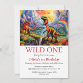 Invitation Rainbow Wild One dinosaures thème d'anniversaire (Devant)