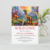 Invitation Rainbow Wild One dinosaures thème d'anniversaire (Debout devant)