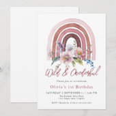 Invitation Rainbow Wild & Onedering Fleur sauvage 1er anniver (Devant / Derrière)