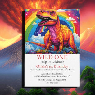 Invitation Rainbow Wild Un anniversaire T Rex thème