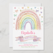 Invitation Rainbows and Hearts First Birthday Invite Pastel (Devant)