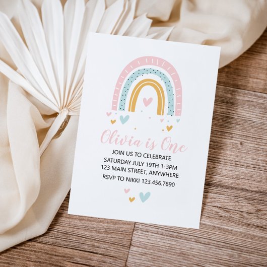 Invitation Rainbows and Hearts Premier anniversaire Invitatio