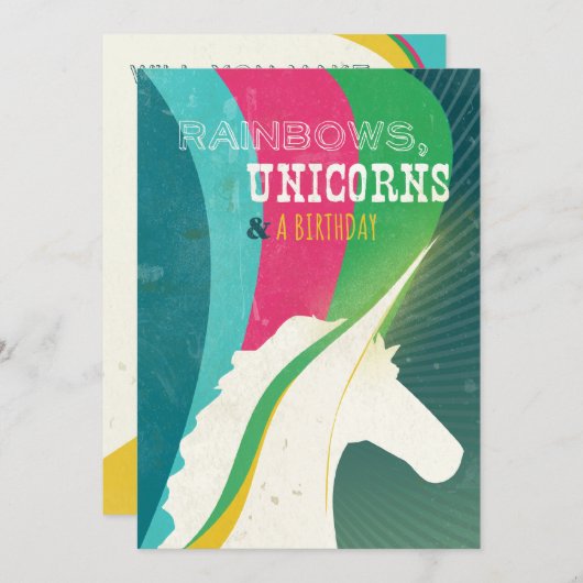Invitation Rainbows, Unicorn et un anniversaire ! (Devant / Derrière)