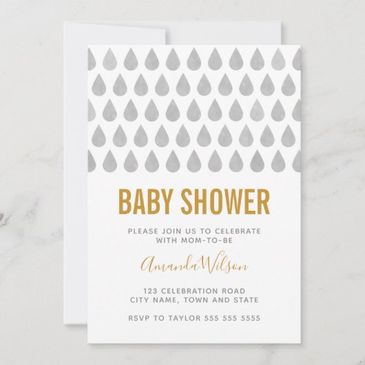 Invitation Raindrop Yellow Aquarelle Baby shower neutre (Devant)