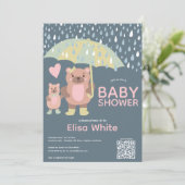 Invitation Raindrops Mama & Baby Bear QR CODE Douche personna (Debout devant)