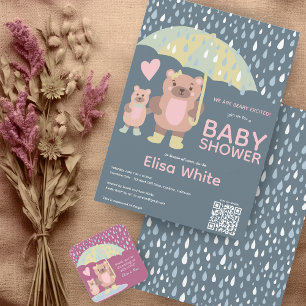 Invitation Raindrops Mama & Baby Bear QR CODE Douche personna