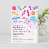 Invitation Rainfall Lollipop Sweets Baby shower Candyland (Debout devant)