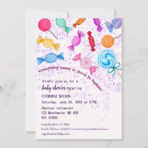 Invitation Rainfall Lollipop Sweets Baby shower Candyland