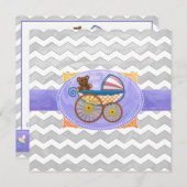 Invitation Rainy Sky Grey Chevron et Purple Baby (Devant / Derrière)