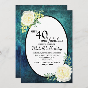 Invitation Raisins de Roses turquoises et blanches 40e annive