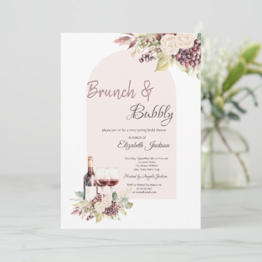 Invitation Raisins de vin Boho Fleurs Brunch & Bubbly (Debout devant)