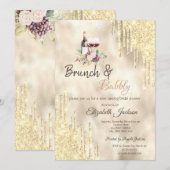 Invitation Raisins de vin Gold Drips Brunch & Bubbly (Devant / Derrière)