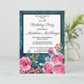 Invitation Raisins rose turquoise fête d'anniversaire (Debout devant)