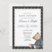 Invitation Ralph Plaid Teddy Bear Boy Navy Preppy Baby Shower (Devant)