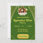 Invitation Ramadan Iftar minimaliste Vert Et Or (Devant)