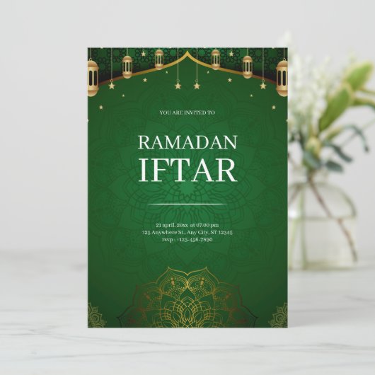 Invitation Ramadan Iftar Moderne Vert (Debout devant)
