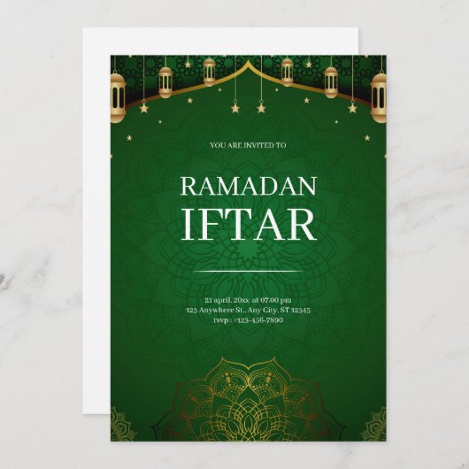 Invitation Ramadan Iftar Moderne Vert (Devant / Derrière)