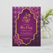 Invitation Ramadan Moubarak Purple Golden Floral Iftar Party (Debout devant)
