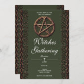 Invitation Rameau de bois Pentacle Vert Rassemblement de sorc (Devant / Derrière)