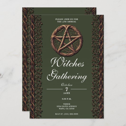 Invitation Rameau de bois Pentacle Vert Rassemblement de sorc (Devant / Derrière)
