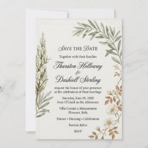 Invitation Rameaux d'olivier, Fleurs sauvages blanches, Angle