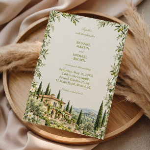 Invitation Rameaux d'olivier surplombant les collines italien